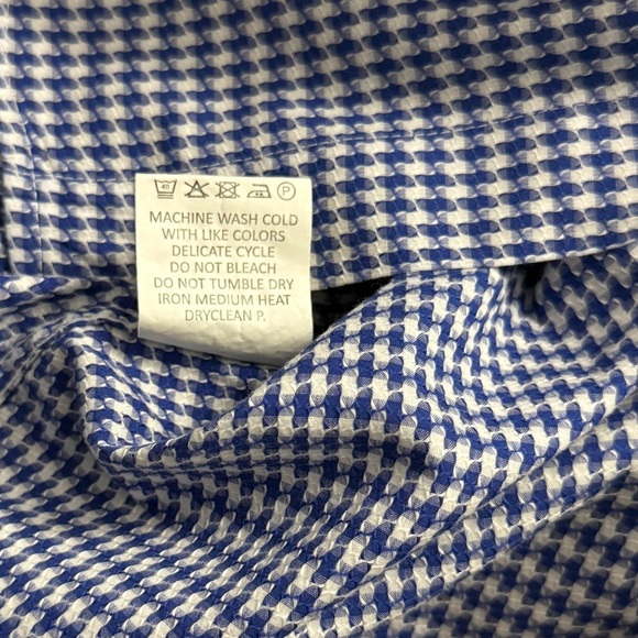 QUIETI Men’s Dress Shirt L |Blue & White Houndstooth| 100% Cotton |Made in Korea - Picture 9 of 10